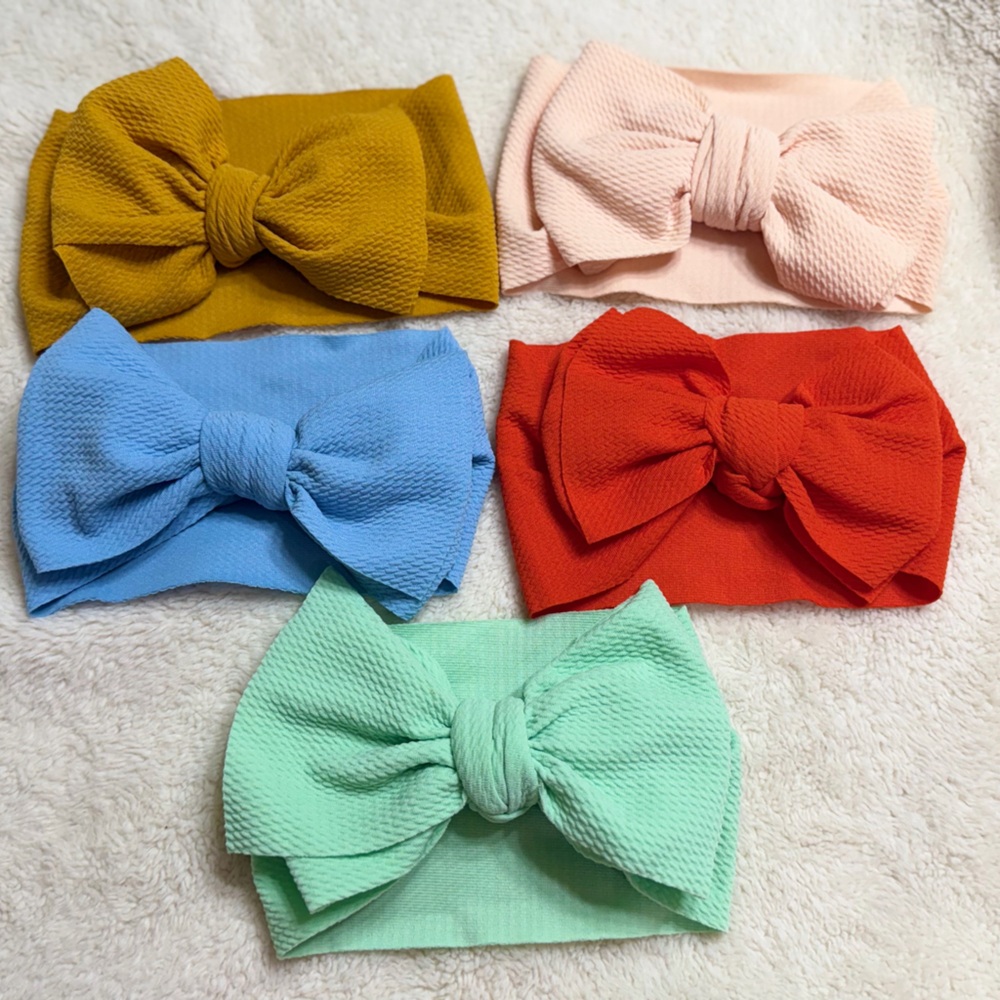 Children's Bow Headbands - Assorted Colors (Mint, Sky Blue, Mustard, Blush, Red)